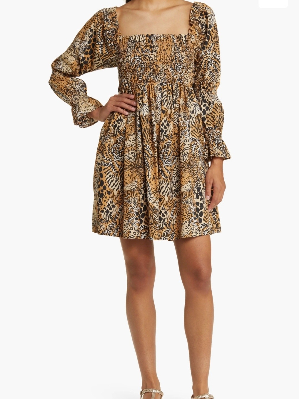 Lilly Pulitzer Beyonca Smocked Mini Dress Rattan Walk On The Wild Side L